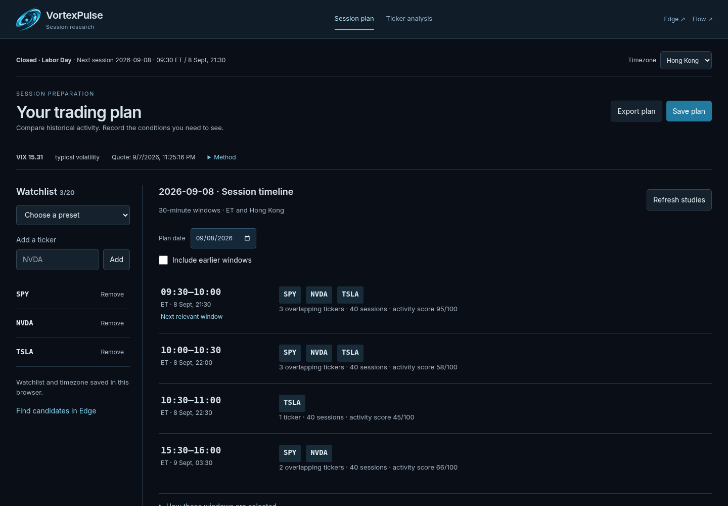 VortexPulse — live application screenshot